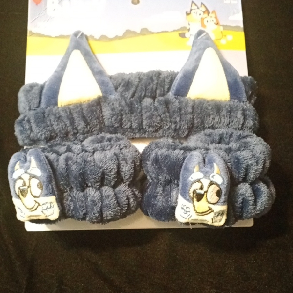Navy Blue Plush Cat Ear Headband and Wristbands Set